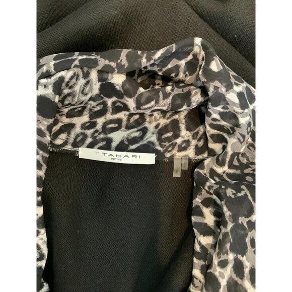 T Tahari Black Cardigan Sweater w/ Gray/Cream Leopard Print Trim, Sz L (Petite) - Picture 6 of 6
